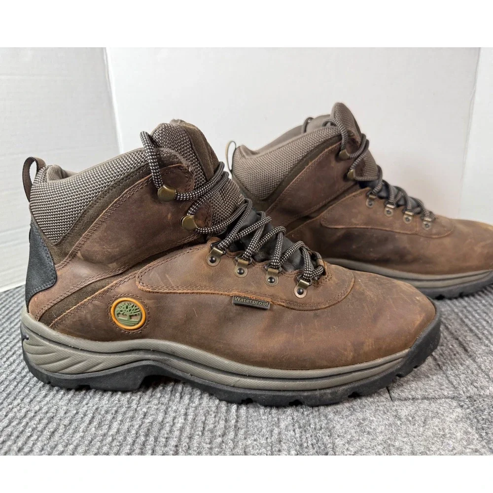 Timberland White Ledge Waterproof Hiking Boots Mens 15W Brown Leather A5546